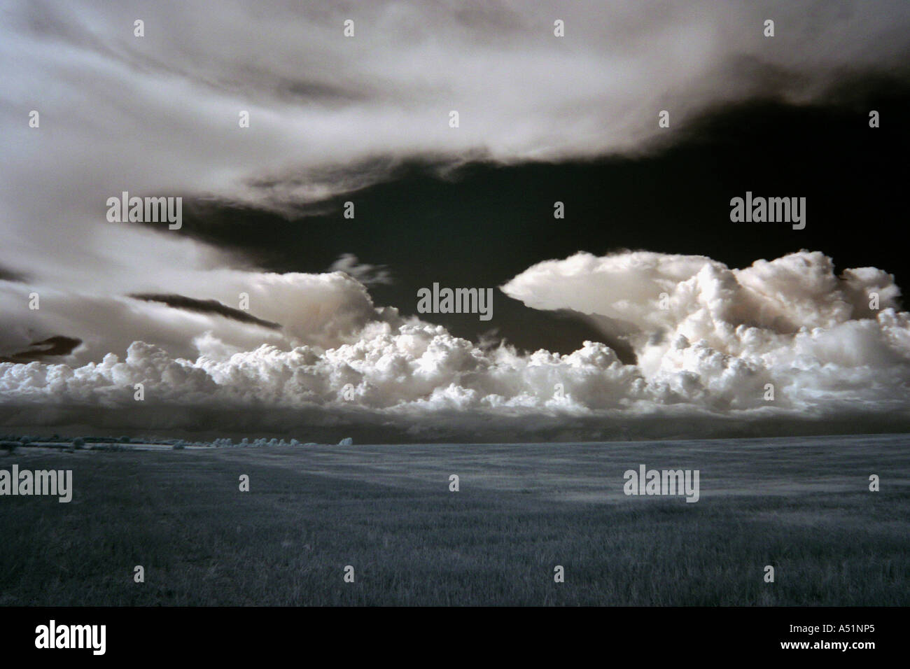 Infrarot-Foto des nahenden Gewitter Gewitterwolken, die mit einer digitalen Kamera in der Nähe von Bury St Edmunds in Suffolk, UK Stockfoto