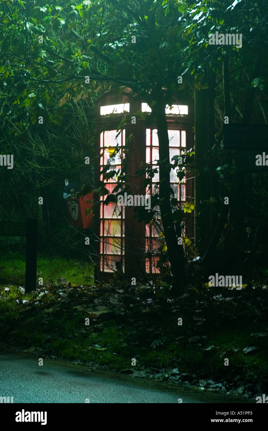 eine Telefonzelle unter einer Straßenlaterne in einer abgelegenen Suffolk Dorf der große Livermere, UK Stockfoto