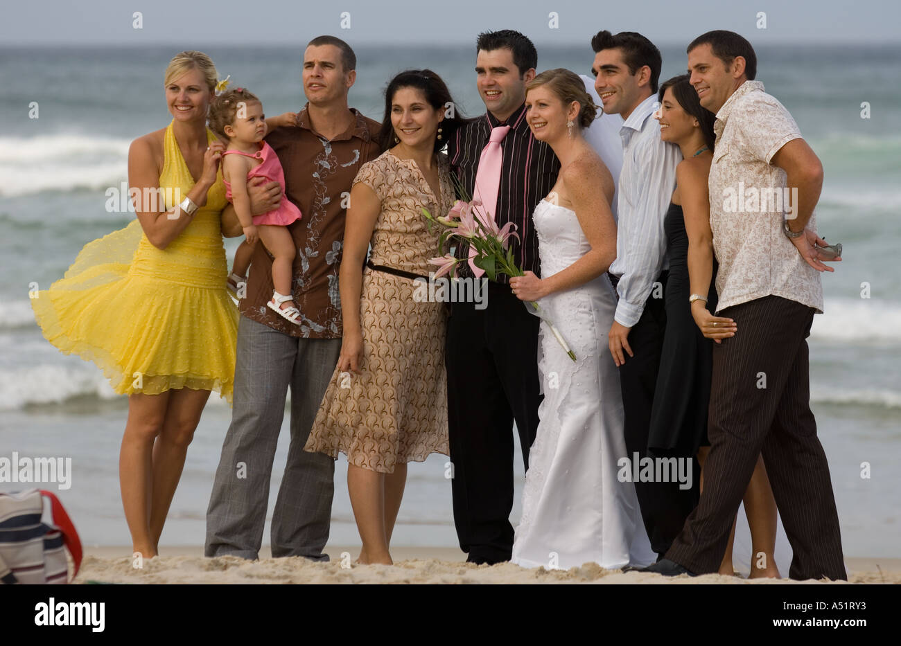 Hochzeitsparty am Strand Stockfoto