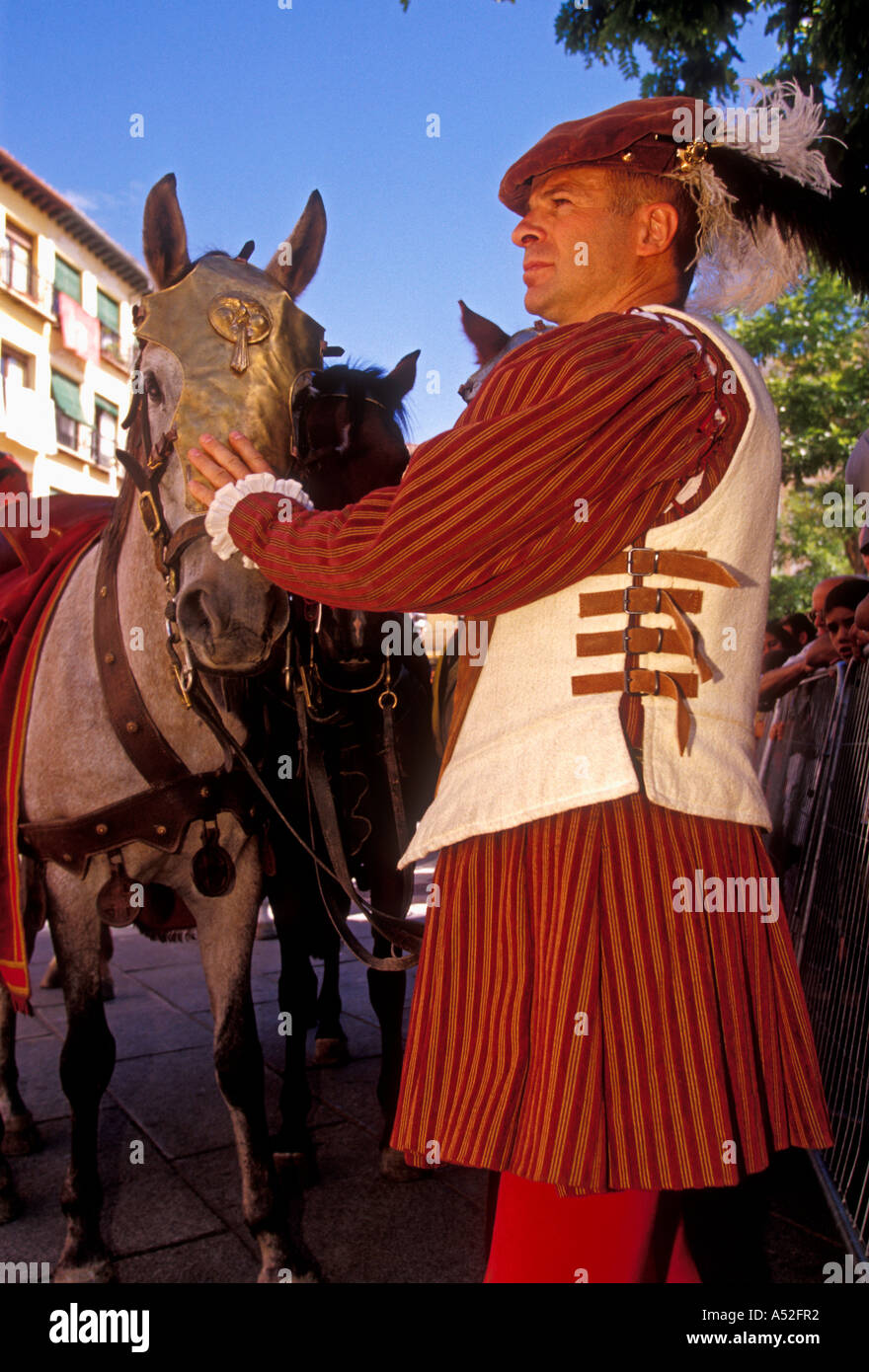 Spanier, Spanisch, Mann, erwachsener Mann, Schauspieler, Festival, der Plaza Mayor, Hauptstadt der Provinz Segovia, Madrid, Kastilien und Leon, Spanien, Europa Stockfoto