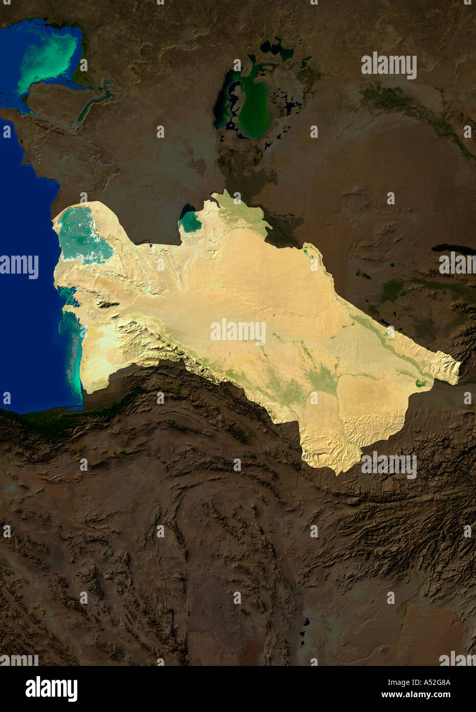 Hervorgehobene Satellitenbild von Turkmenistan Stockfoto