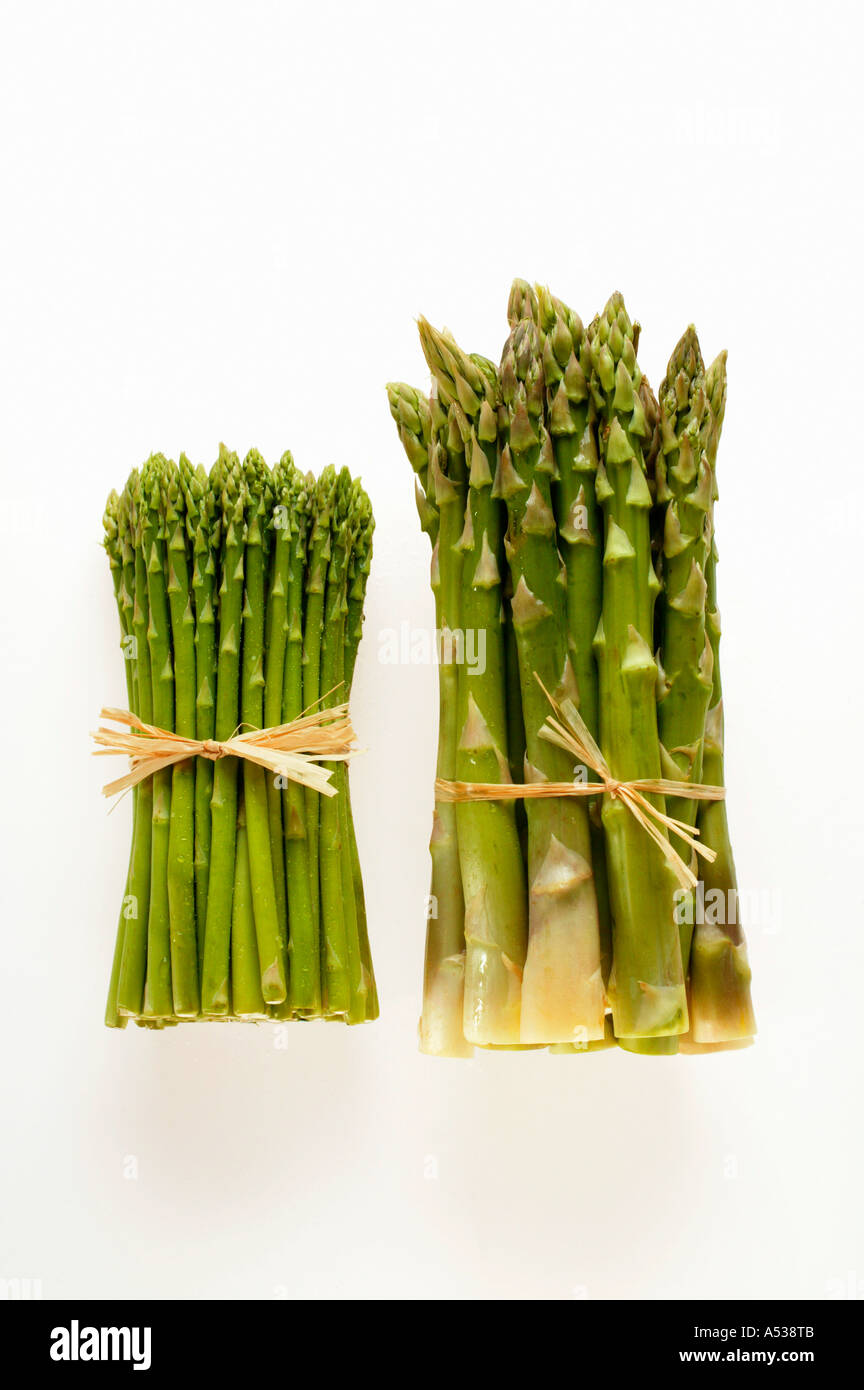 Verschiedene Arten von grünem Spargel in bündeln Stockfoto