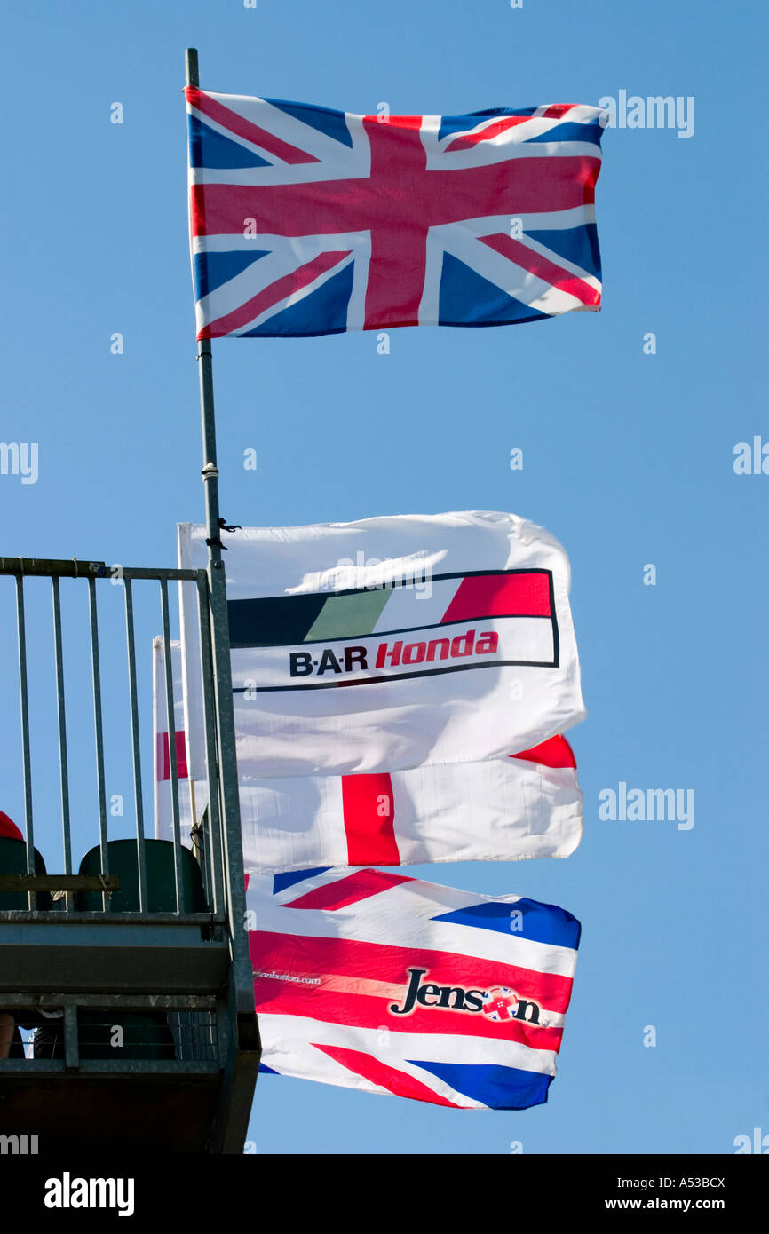 Jenson Button und Honda Fans Fahnen beim britischen GP, Silverstone, England. Stockfoto