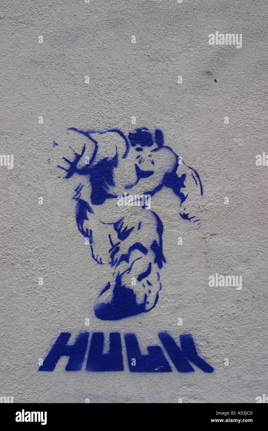 Straße Graffiti porträtiert Fiktion Comicfigur The Hulk Stockfoto