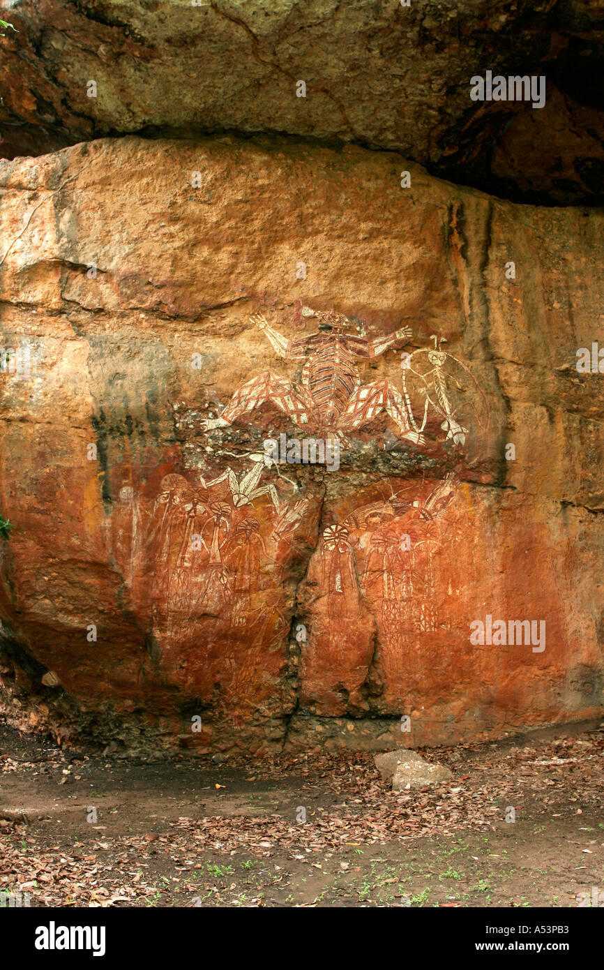 Aborigines Malerei am Anbangbang Unterschlupf in den Kakadu Nationalpark in Australien Stockfoto