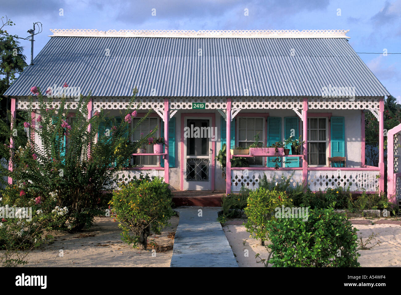 Grand Cayman Island West Indies Karibik Rosa Haus West Bay traditionelle Architektur Stockfoto