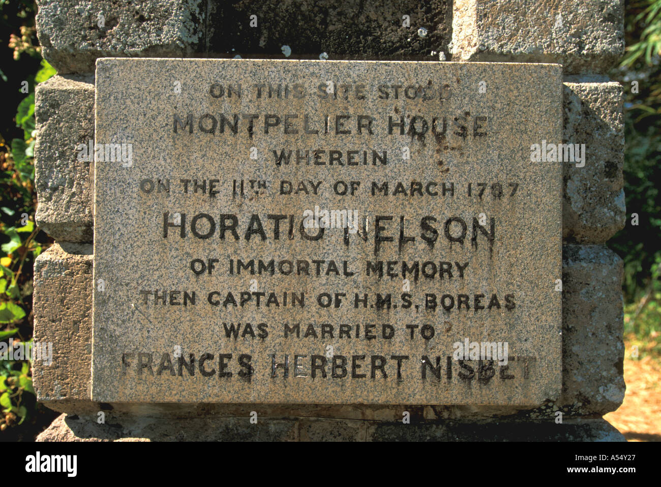St. Kitts und Nevis Nevis Marker heiratete Lord Horatio Nelson Francis Nisbet Stockfoto