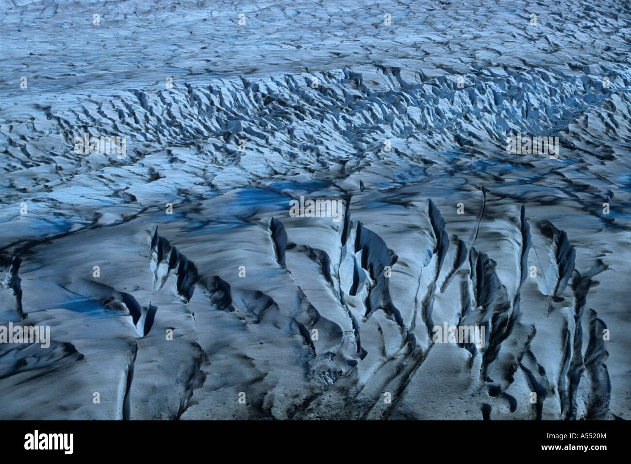 Gletscherspalten auf Oberfläche der Grey Gletscher, Torres del Paine Nationalpark, Patagonien, Chile Stockfoto