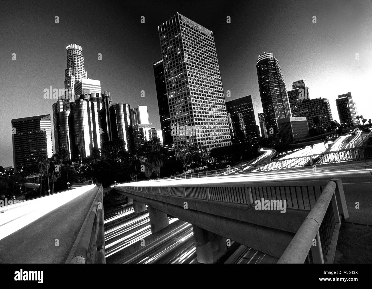 Schwarz und weiß die Innenstadt von Los Angeles Skyline Los Angeles Los Angeles County Kalifornien Vereinigte Staaten USA Stockfoto
