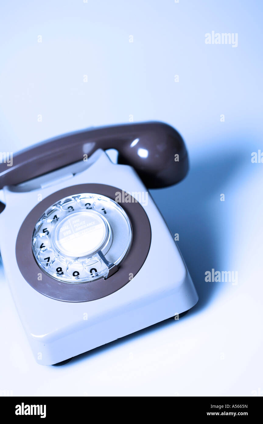 Retro 70er Jahre Telefon Blue Wash Stockfoto