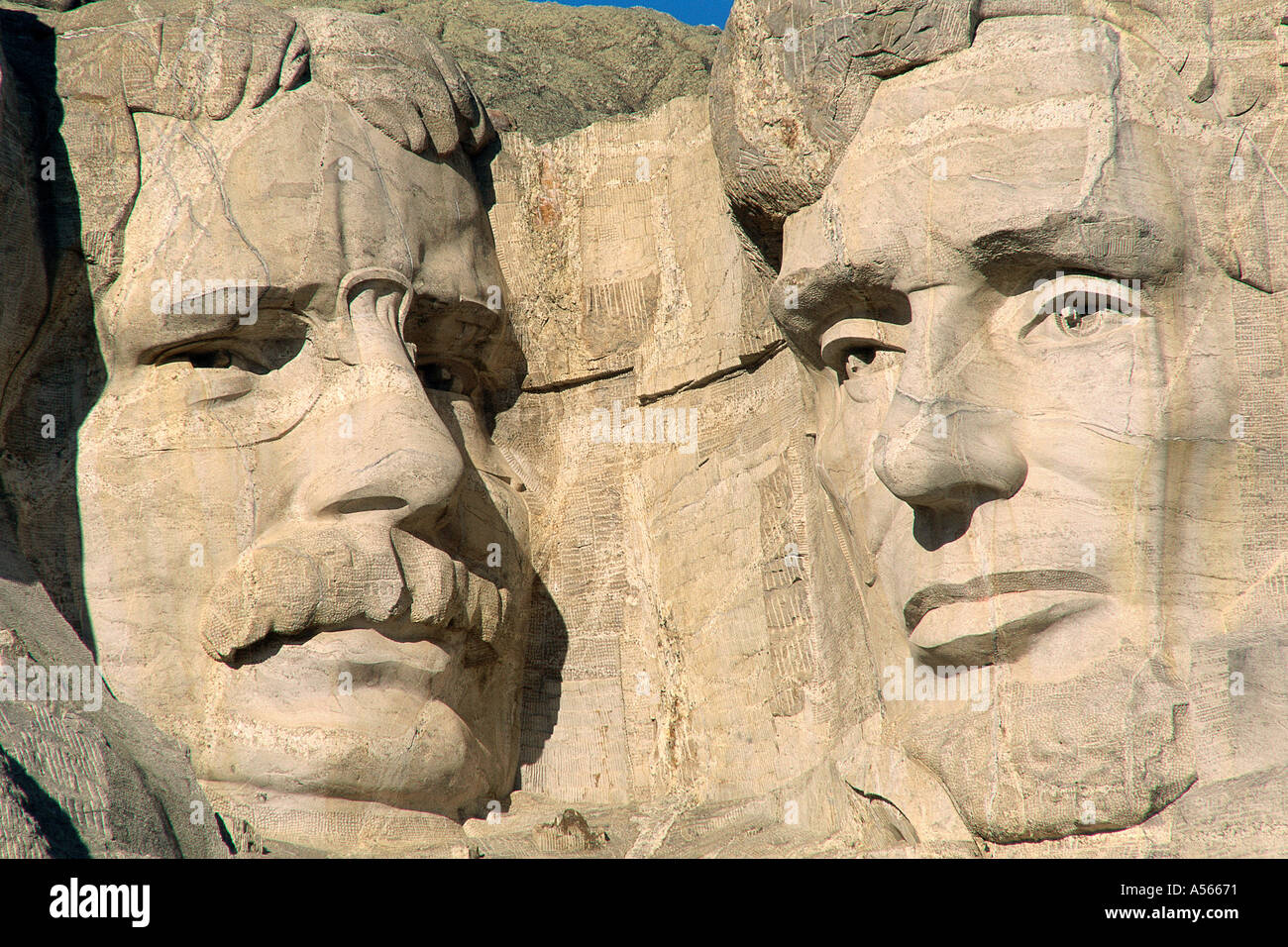 Theodore Roosevelt und Abraham Lincoln am Mount Rushmore Stockfoto