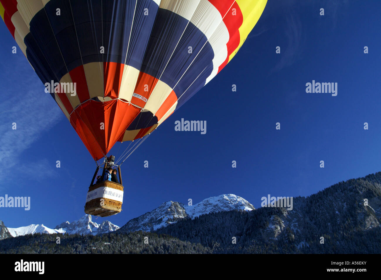 Heißluftballonfestival im Chateau-d’Oex, Schweizer Alpen. Schweiz Stockfoto