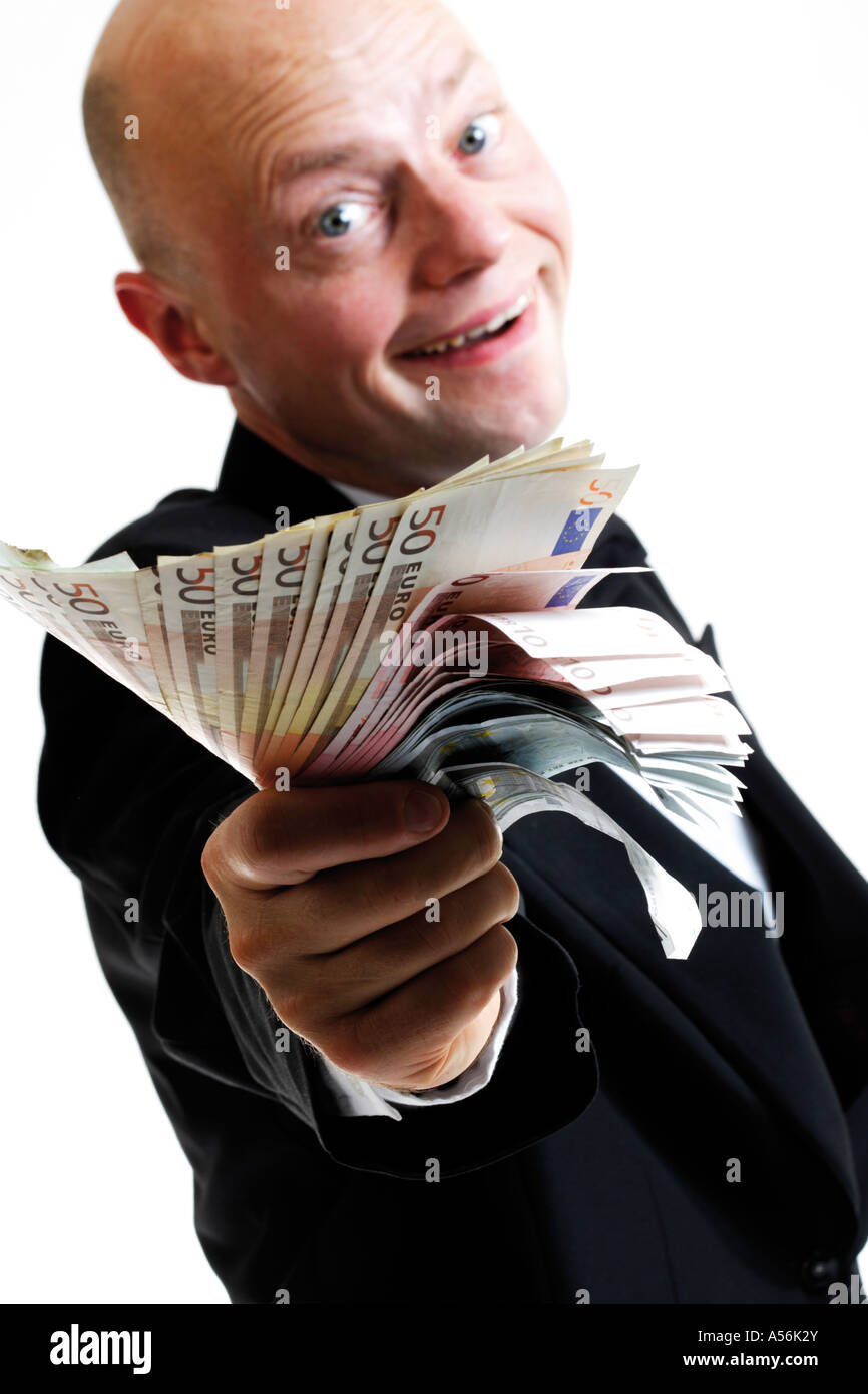 Mann mit Banknoten Stockfoto