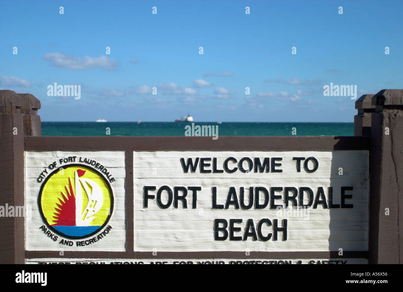 Willkommen im Fort Lauderdale Beach Parks and Recreation Zeichen, Fort Lauderdale Beach, Gold Coast, Florida, USA Stockfoto