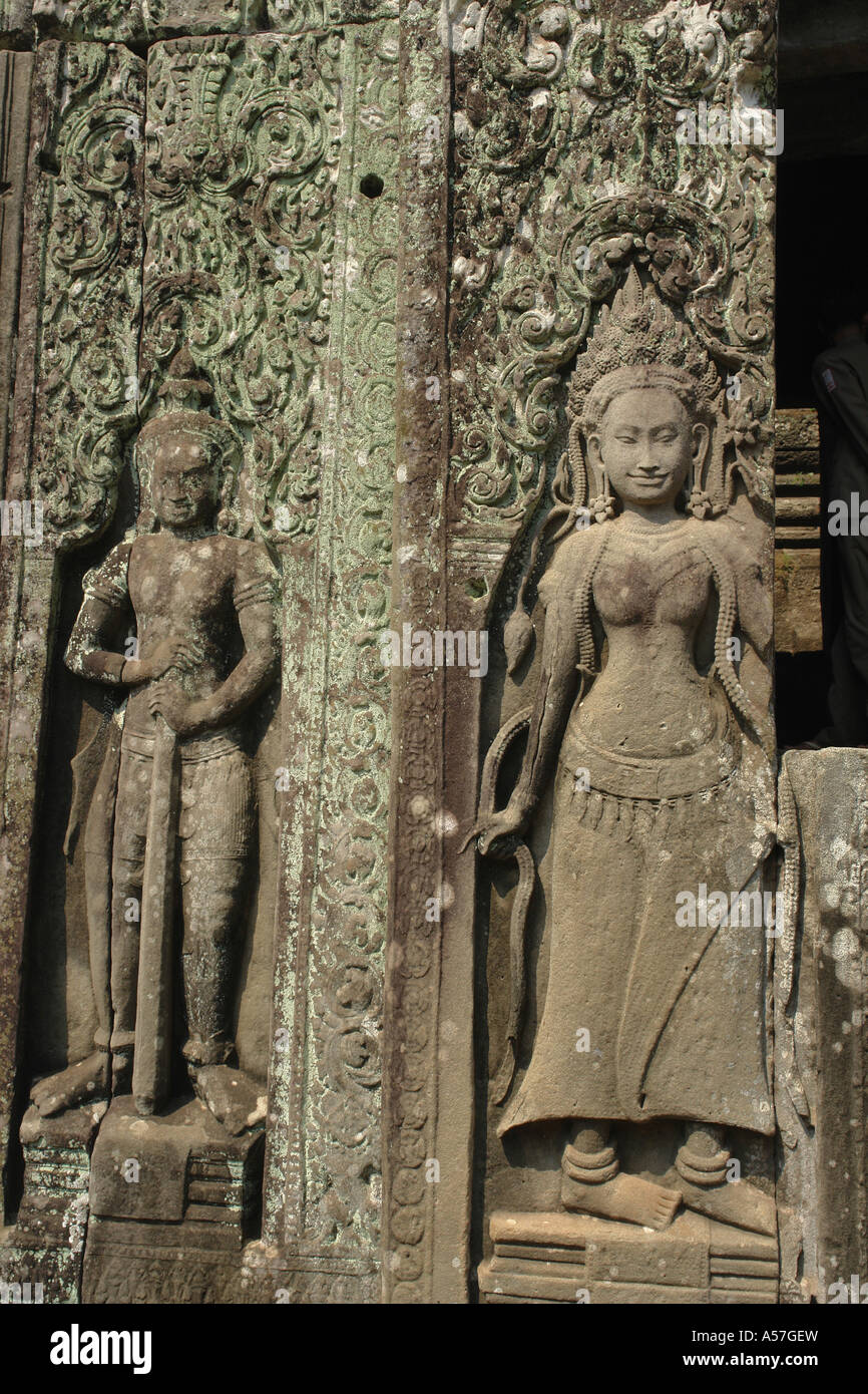 Painet je2256 Kambodscha detail Carving Apsara Bayon Tempel Angkor Thom 2006 Tourismus Architektur Land Entwicklungsland Stockfoto