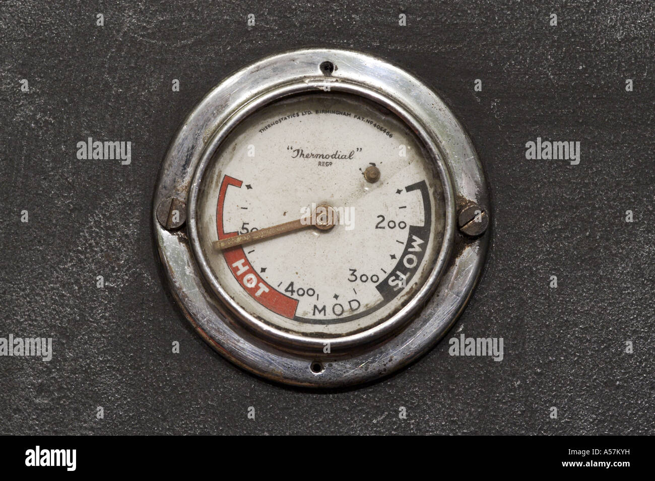Thermodial auf eine feste Brennstoffe Nr. 1 Rayburn, England Stockfoto