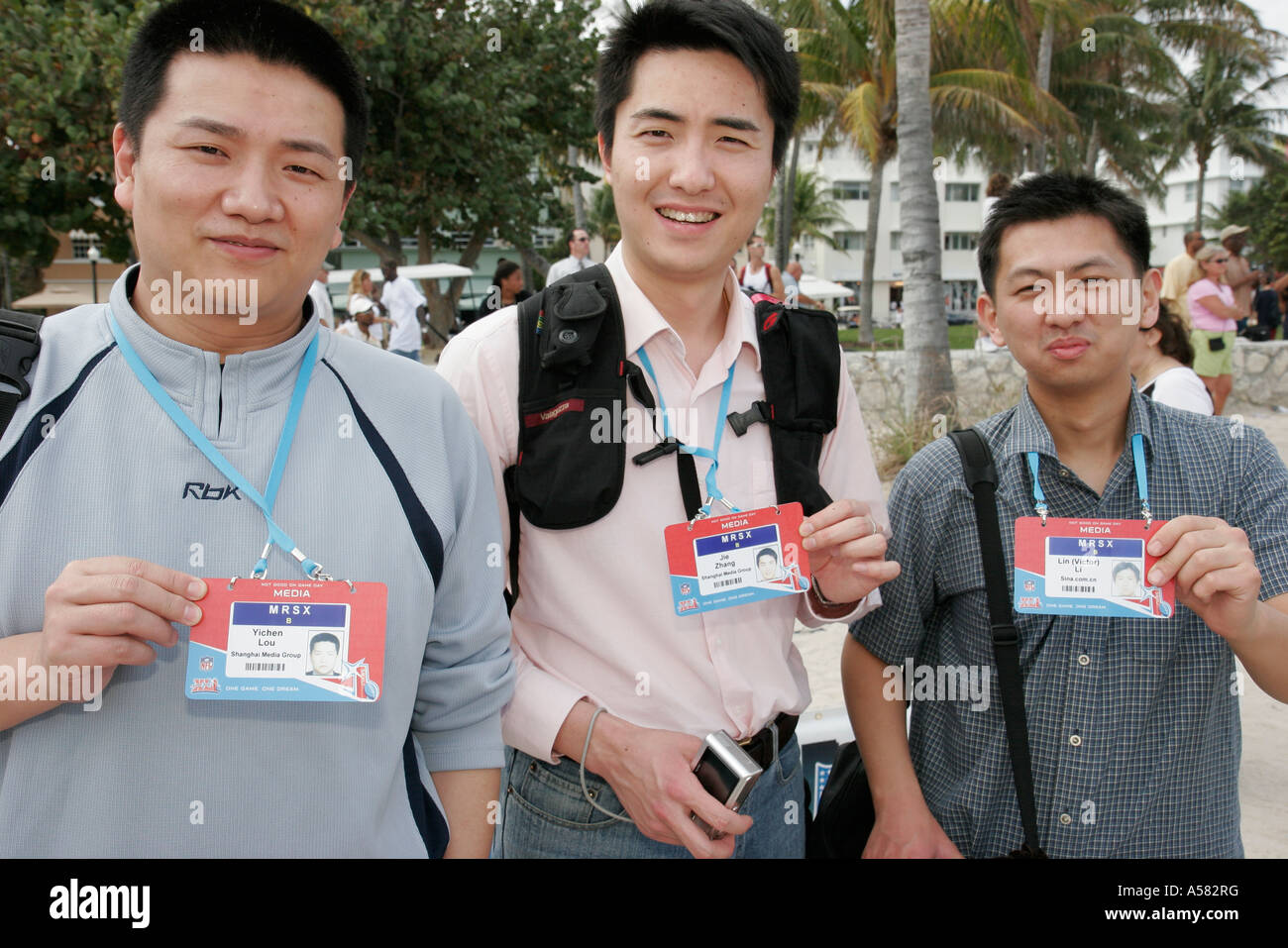 Miami Beach Florida, South Beach, Ocean Drive, Motorola Mile, Super Bowl XLI, Event, NFL, National Football League, Feier, Fan, Sport, Athlet, Chinese medi Stockfoto