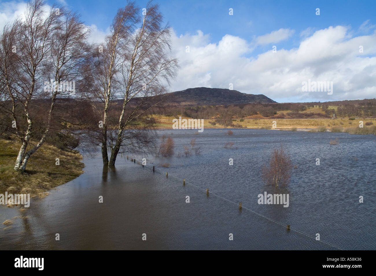 dh Fluss Spey KINGUSSIE Bereich INVERNESSSHIRE überschwemmte Feld schottischen Highlands nassen Flut Feld Hochland Schottland Überschwemmungen Stockfoto