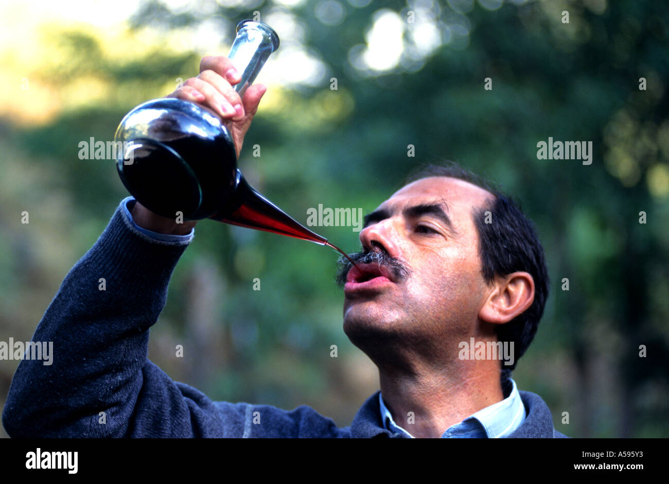 Spanien-Mann Geschmack Test Probe Glas Wein Verkostung roten Baskenmütze haben nehmen Trinker Toper Säufer Stockfoto