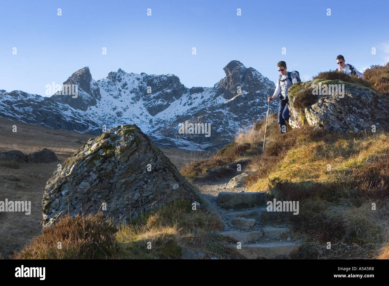 Schottischer Winter Schnee Landschaft; der Gipfel der Arrochar, als der Schuster (Ben Arthur), Arrochar Alps, Nationalpark Loch Lomond, Schottland, UK Stockfoto