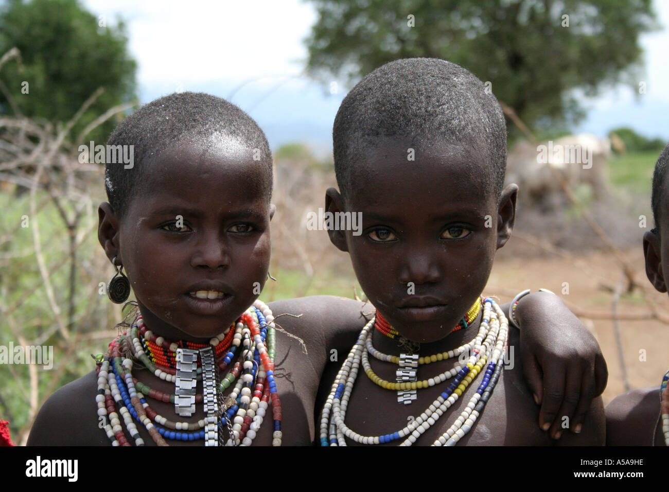 Arbore Stamm Kinder, unteren Omo-Tal, Äthiopien Stockfoto