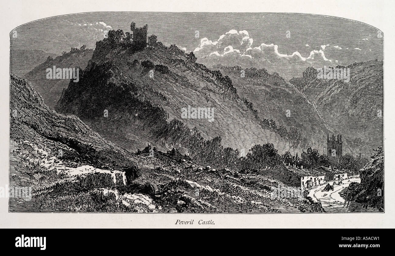 Peveril Fort Derbyshire Peak District Nationalpark Castleton England UK United Kingdom GB Great Britain ruinieren mittelalterlichen Tal Hallo Stockfoto