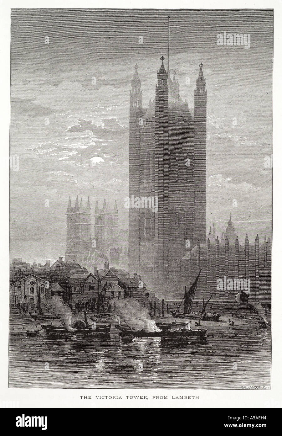 Victoria Turm Lambeth Westminster Abbey Haus Parlament Fluss Themse Raddampfer Segelboot GB UK Großbritannien große Brita Stockfoto