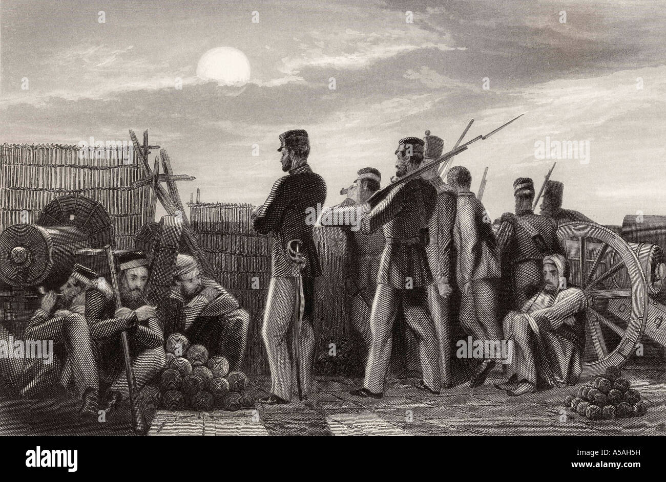 Batterie bei Lucknow, die Verteidiger auf der Suche. Aus der Geschichte der indischen Meuterei veröffentlicht 1858 Stockfoto