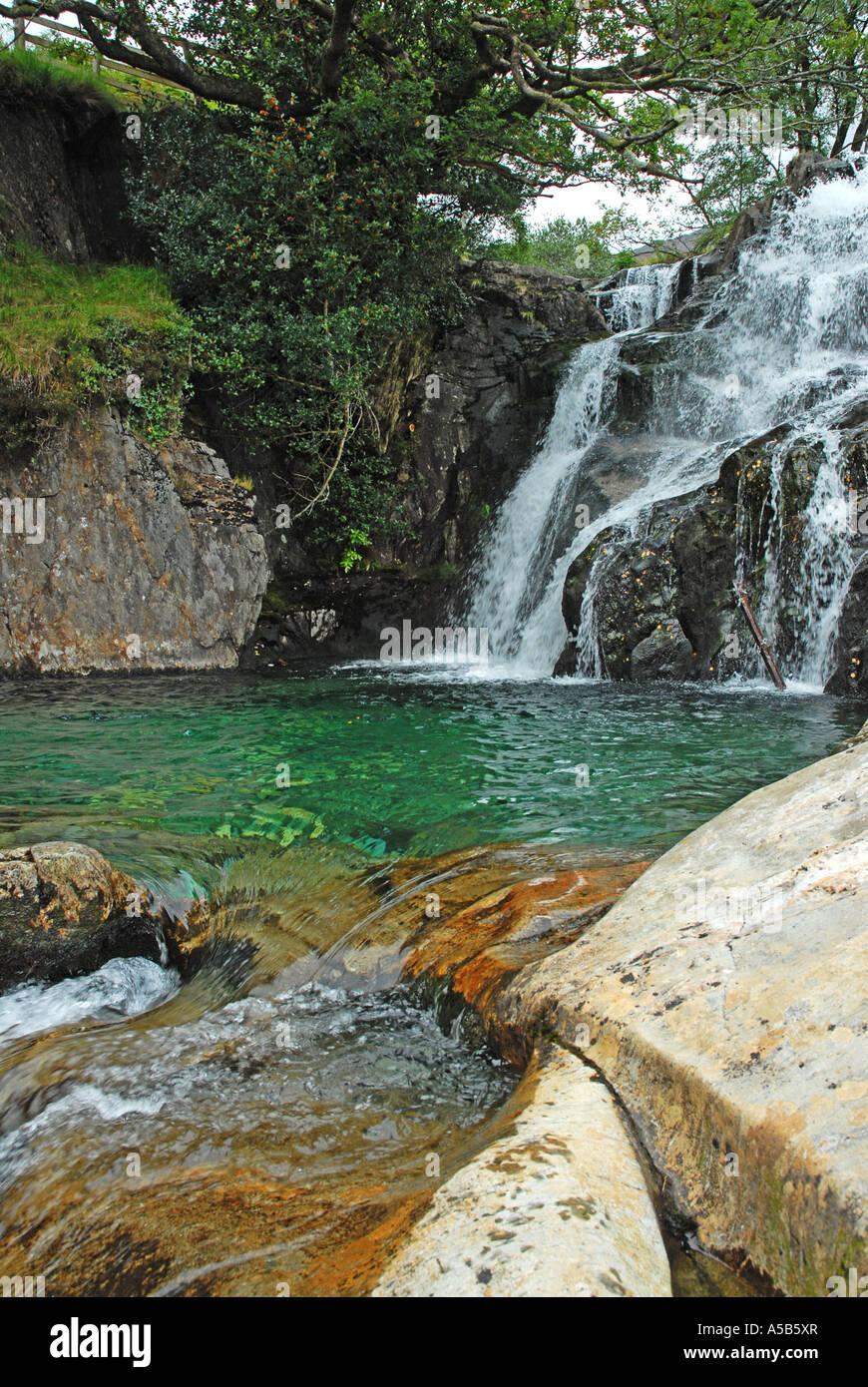 Wasserfall in den Ausläufern der Snowdon Stockfoto