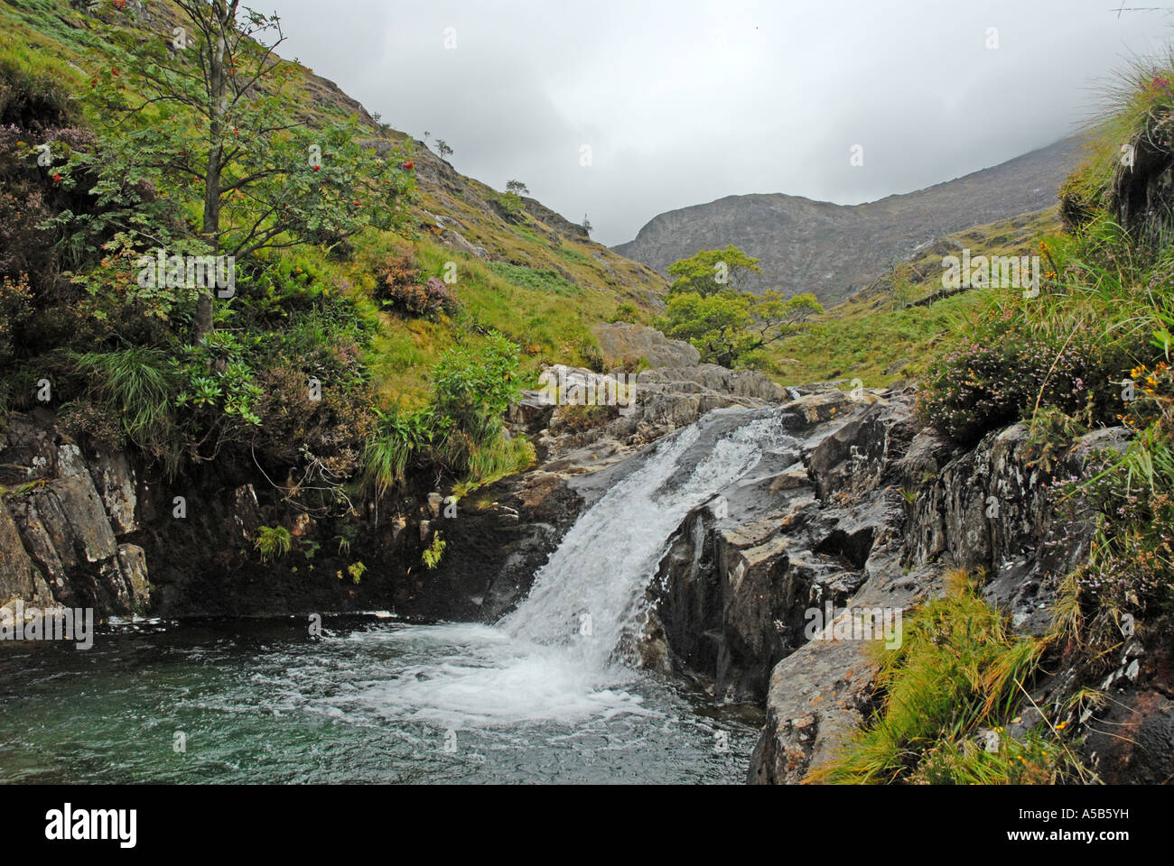 Wasserfall in den Ausläufern der Snowdon Stockfoto
