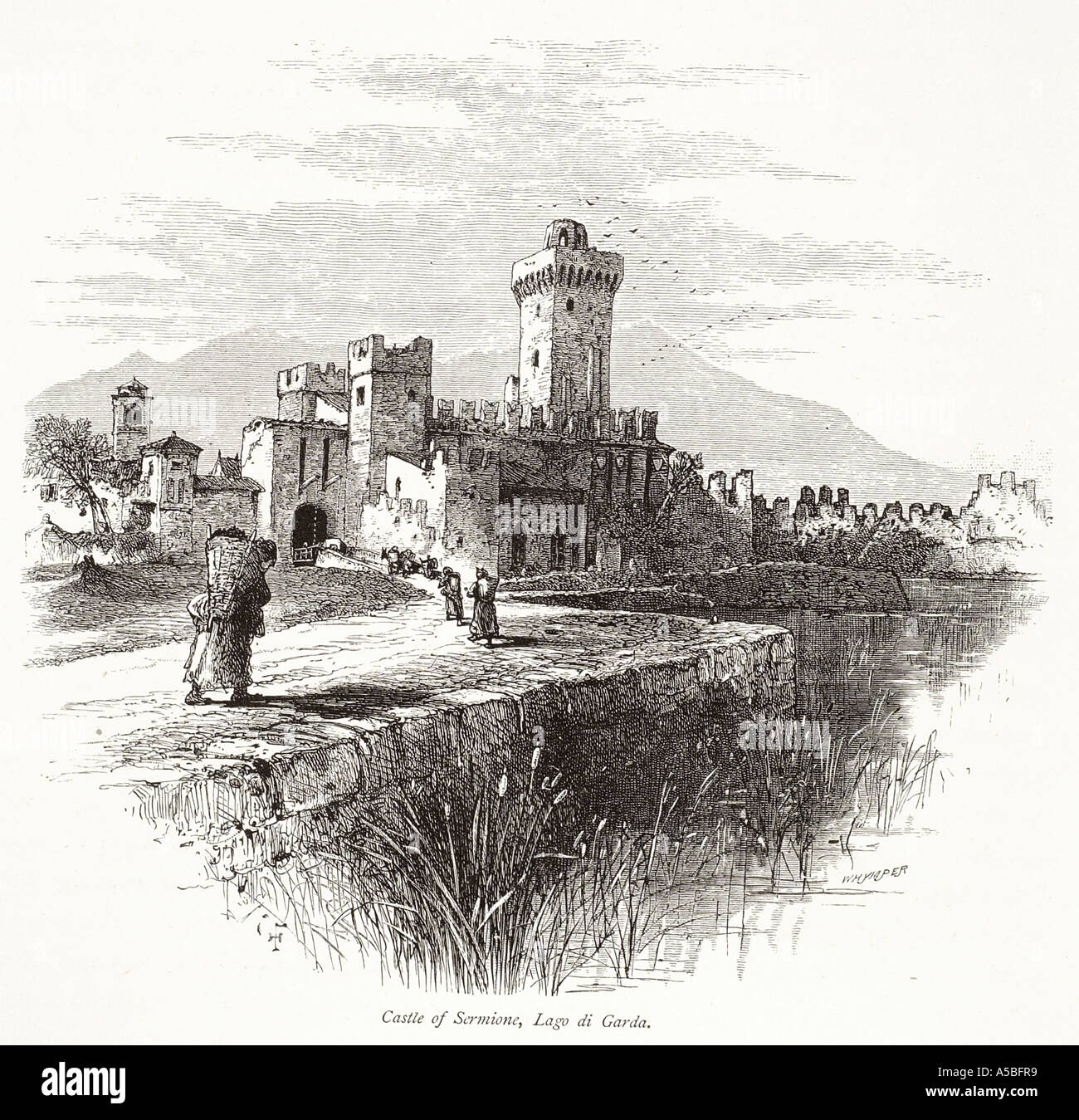 Schloss genossen Lago di Garda Malcesine Lombardei Venetien Italien italienische See Ufer Straße Wall Tor Stadt Unentschieden Brücke Wandstein Stockfoto