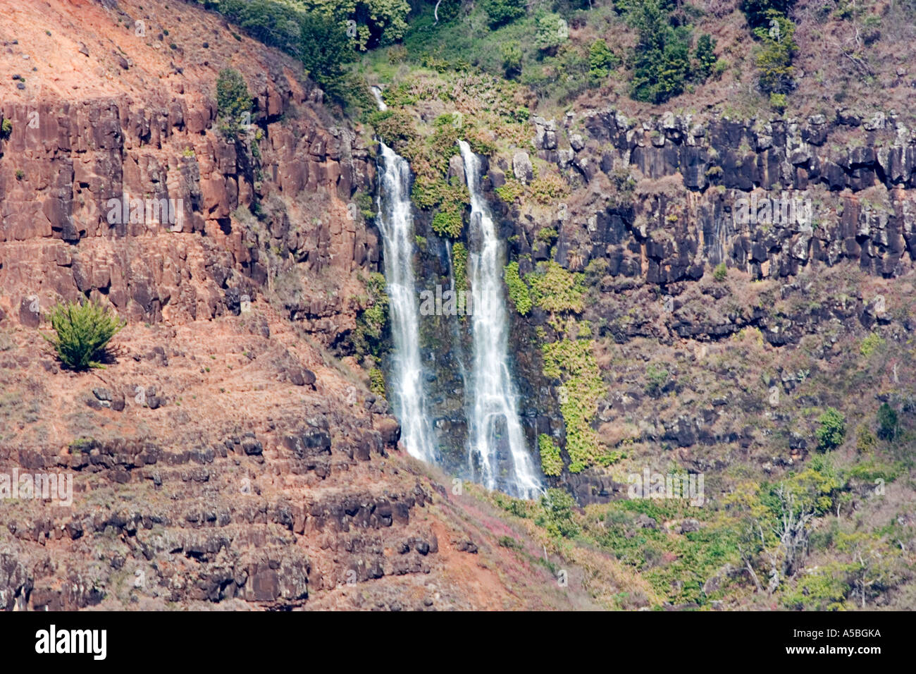 Twin Falls am Waimea Canyon Kauai Hawaii Stockfoto