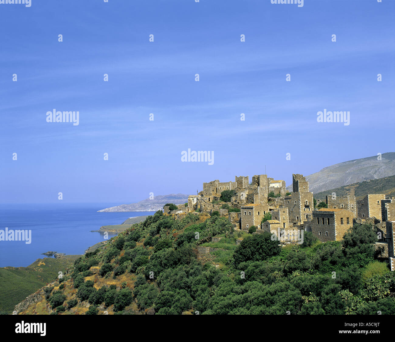 Bergstadt auf Mani Halbinsel in Griechenland Peloponnisos Stockfoto