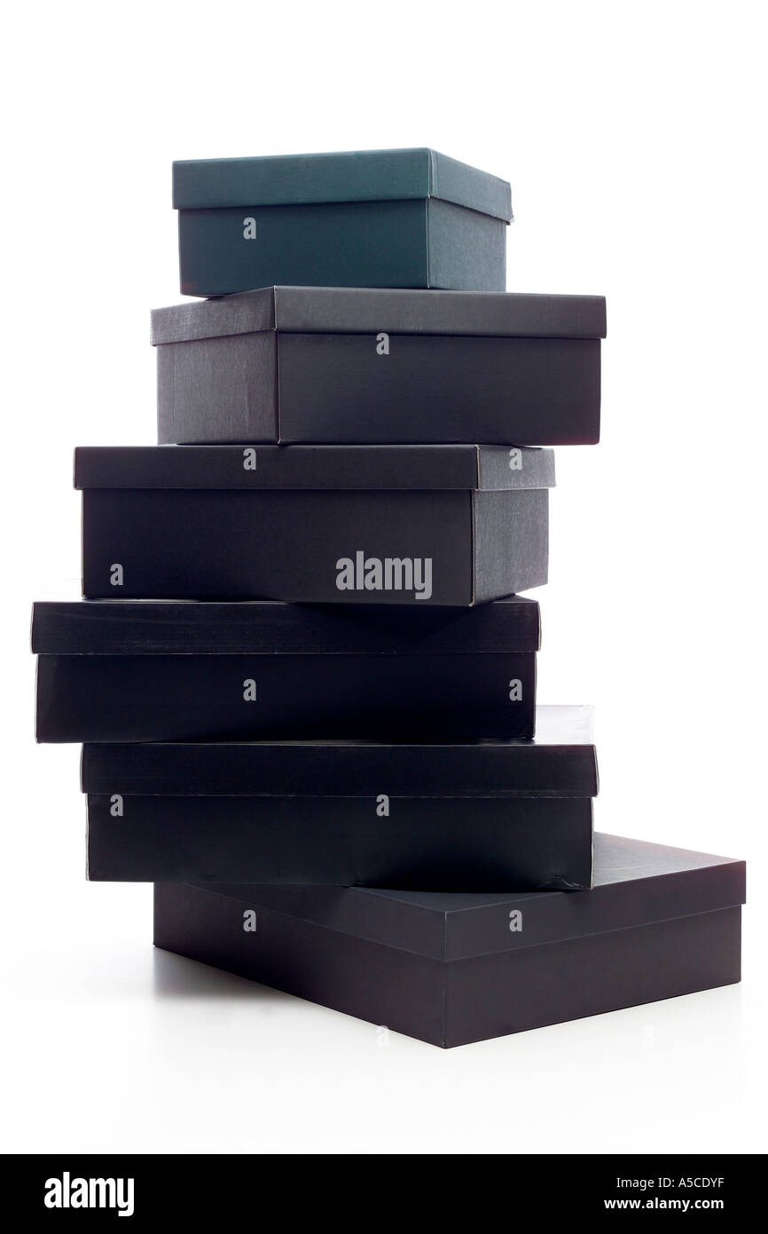 Gestapelte Schuhkartons Stockfoto