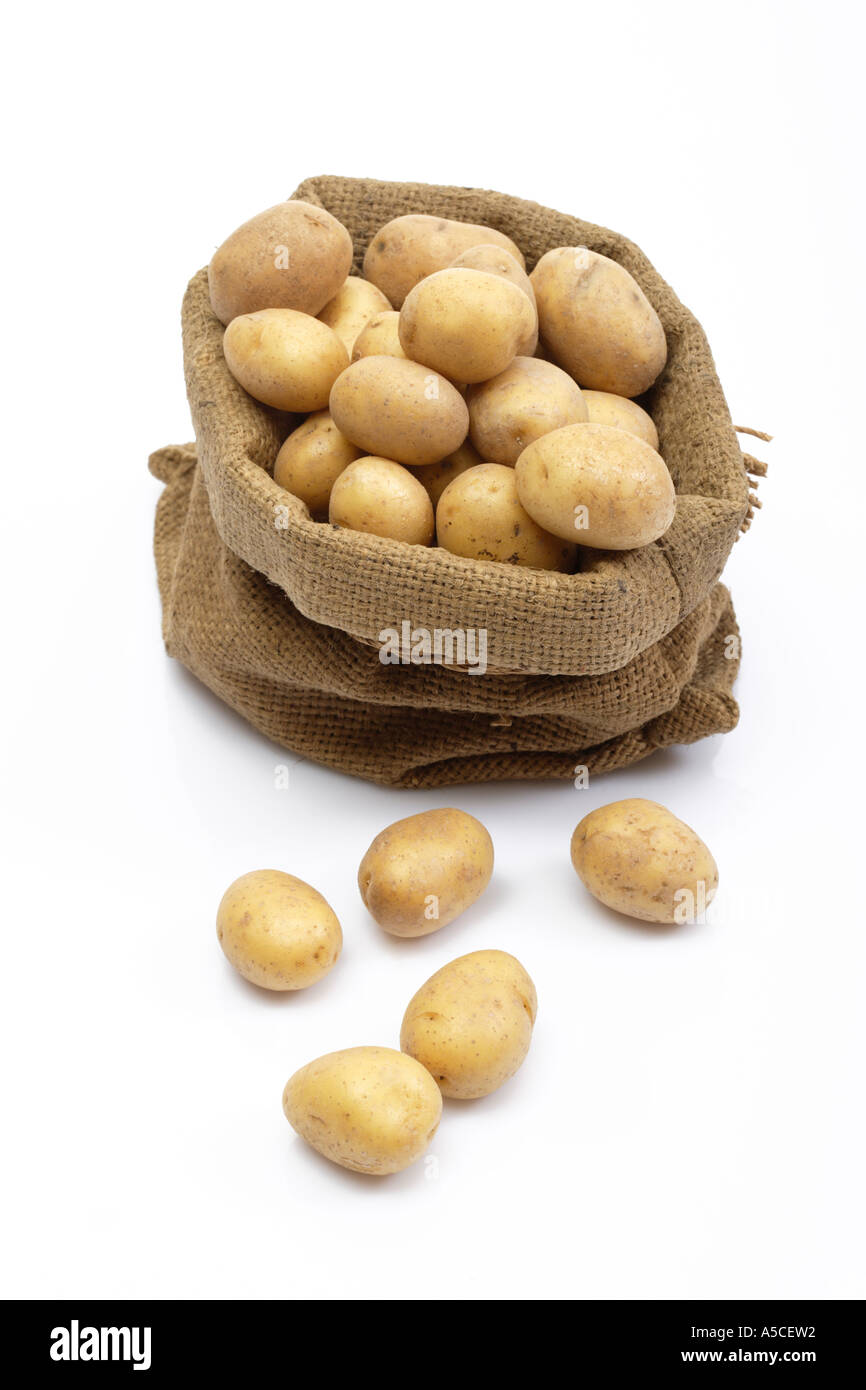 Kartoffeln in Sack, erhöhten Blick Stockfoto
