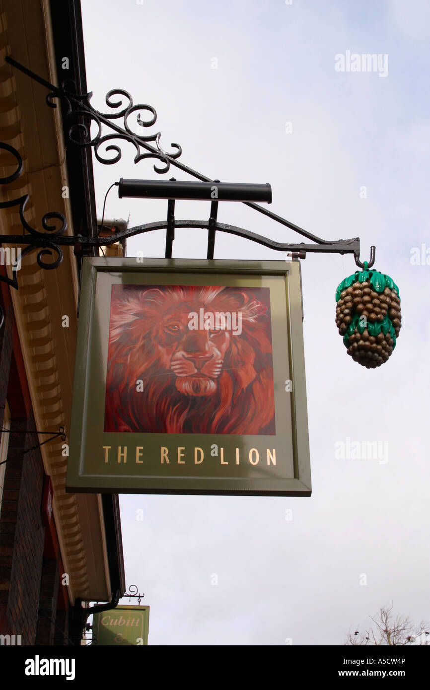 Melden Sie sich für das Red Lion Pub in Arundel, West Sussex. Stockfoto