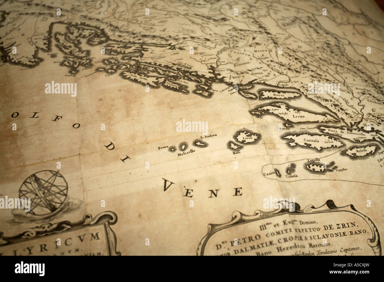 Antike Landkarte von der mediterranen und dalmatinische Küste Stockfoto