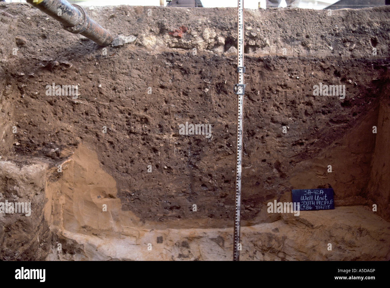 Profil eines Merkmals bei einer archäologischen Ausgrabung Stockfoto