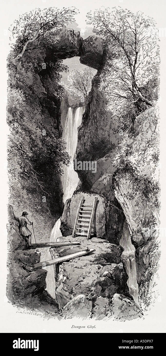 Dungeon Ghyl Kraft Langdale fiel Bogen Wasser Leiter Kaskade Cumbria Lake District National Park UK GB England englische Vereinigtes brit Stockfoto