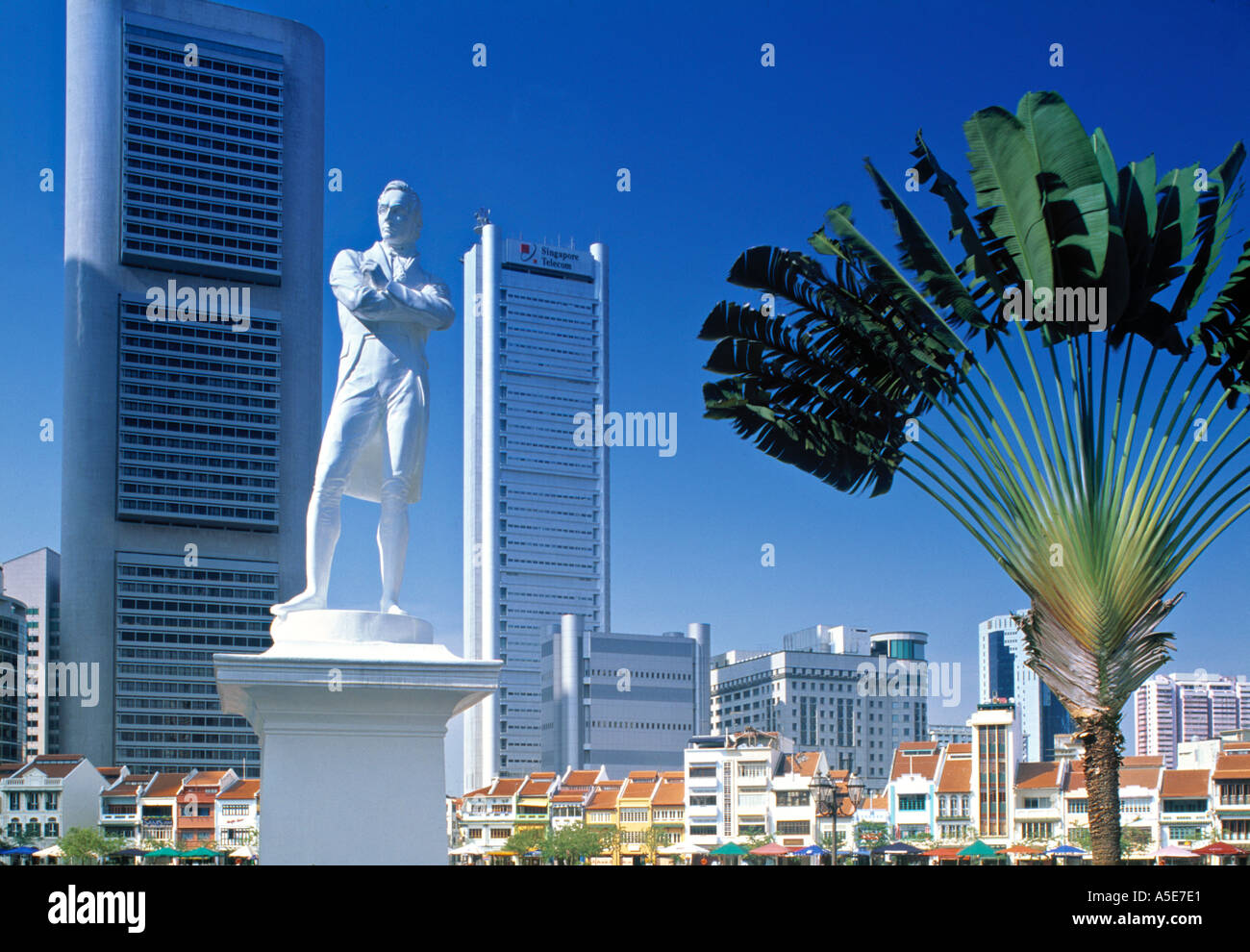 Raffles Statue Geschäftsbezirk Singapur Stockfoto