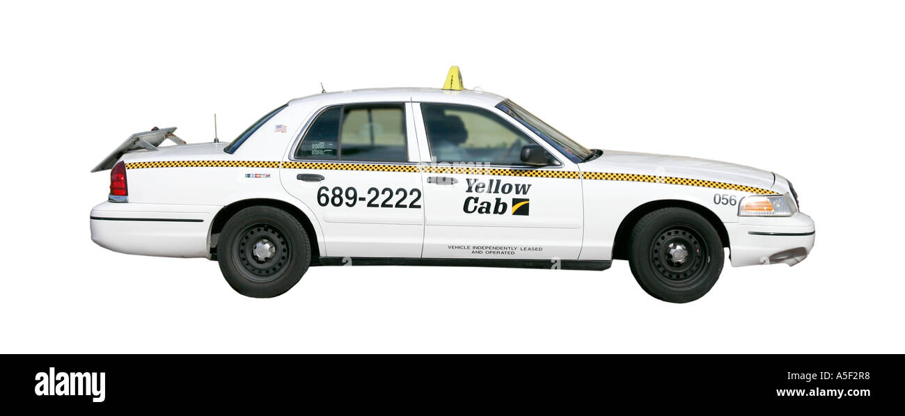 gelbes Taxi Taxi Passagier Transport Auto Automobil Pkw motor Banger Fahrzeug Räder Limousine Limo Logo Gas Engel neu Stockfoto