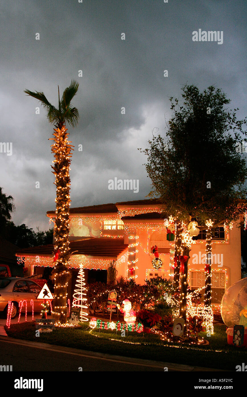 Weihnachten Dekorationen Vorderen Garten Nacht Zeit Lichter Palm