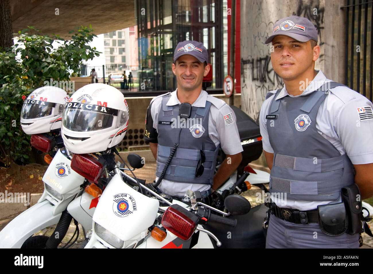 Brasilianischen Militärpolizei auf Motorrädern in Sao Paulo Brasilien Stockfoto