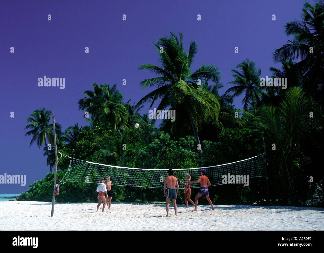Beach-Volley-Ball Malediven Indischer Ozean Stockfoto