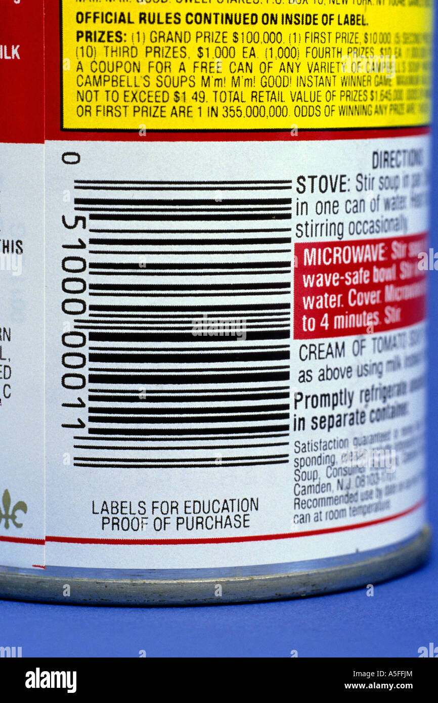 UPC-Preis-Code auf eine Suppe kann Stockfoto