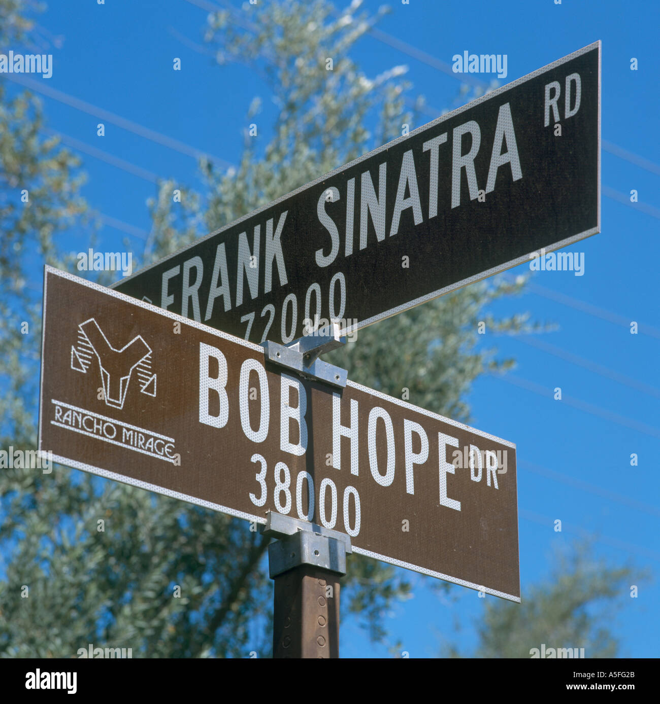 Bob Hope und Frank Sinatra Straße Zeichen, Palm Springs, Kalifornien, USA Stockfoto