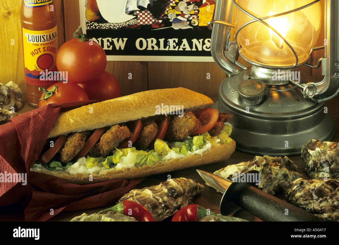 Gebratene Auster po Boy New Orleans Louisiana USA Stockfoto