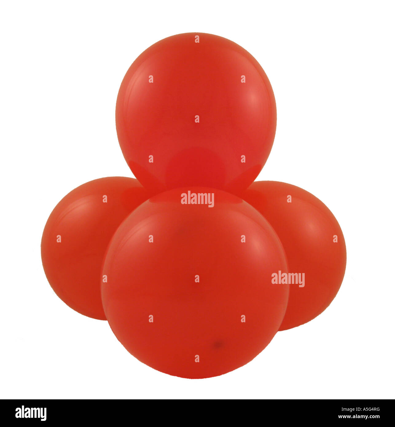 vier Ballons gebunden zusammen repräsentieren tetraedrischen Moleküls geformt Stockfoto