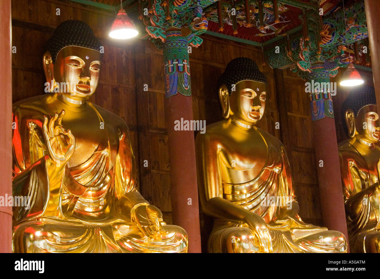 Golden Buddha Bilder, Jogye Sa Tempel Seoul Korea Stockfoto