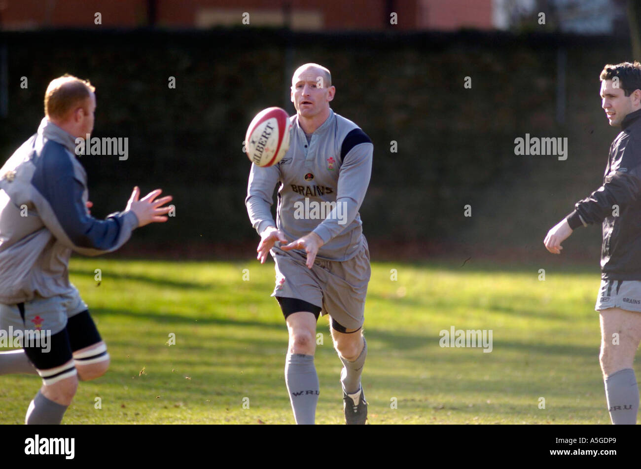 Wales Rugby Kapitän Gareth Thomas beim Rugby Union Training bei Sophia Gardens in Cardiff, Wales, UK Stockfoto